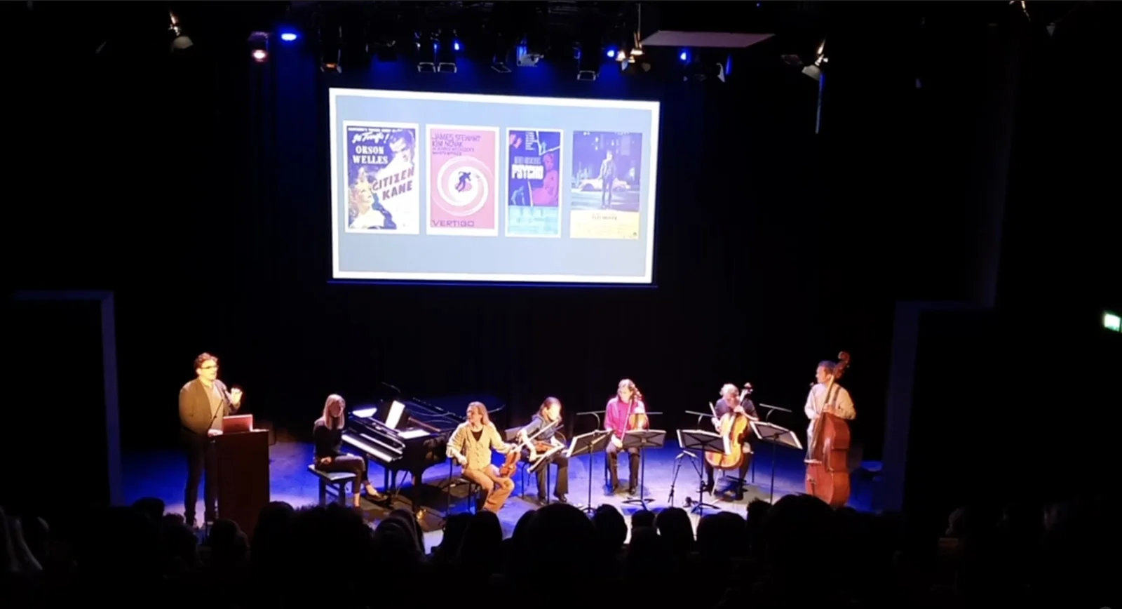 Dutch String Collective and Ivo on stage for the film music lecture